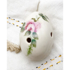 Vintage Hand Painted Floral Porcelain Egg Sachet Fragrance Potpourri Rose Signed